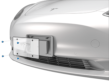 车辆前部,车牌支架螺钉突出显示。